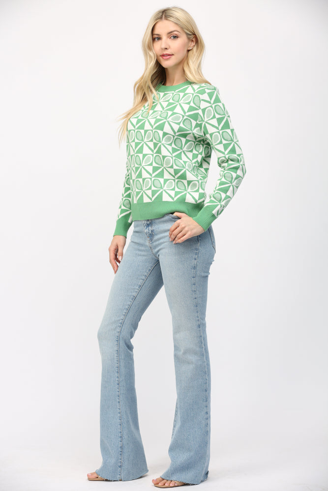 Tennis Crew Neck Sweater in Green