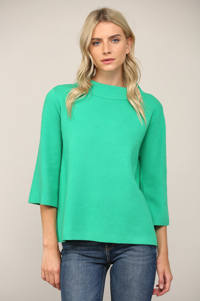 Monica Mock Neck Sweater in Kelly Green - Top - Sweater - Surprise Lily
