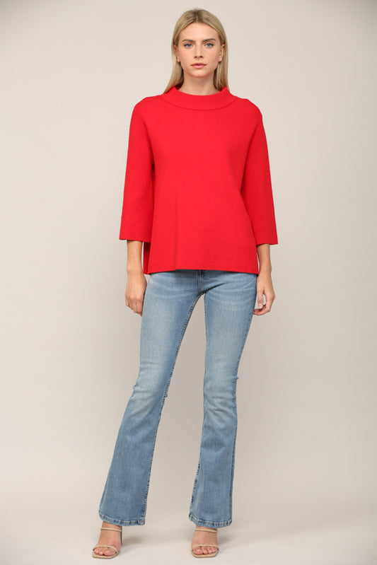 Monica Mock Neck Sweater in Red - Top - Sweater - Surprise Lily