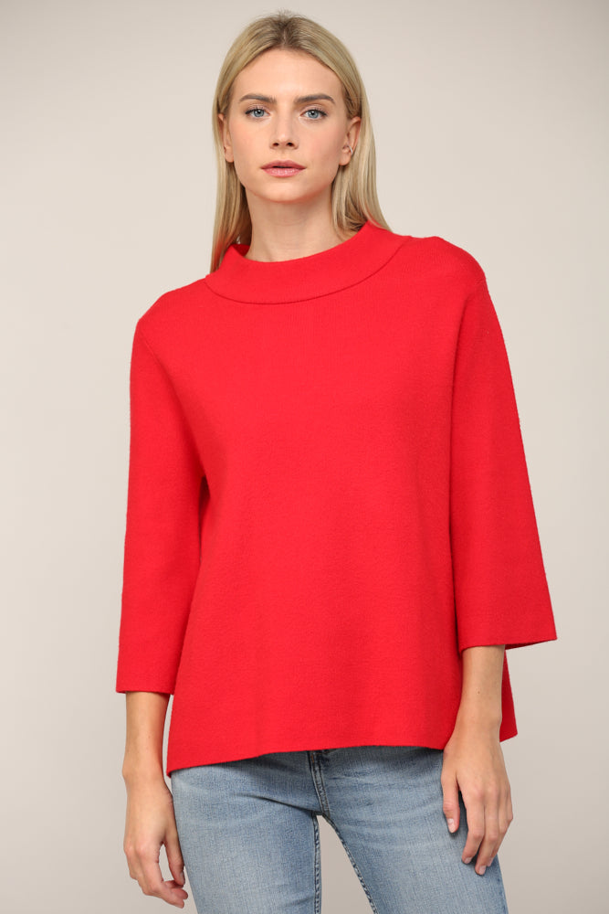 Monica Mock Neck Sweater in Red - Top - Sweater - Surprise Lily