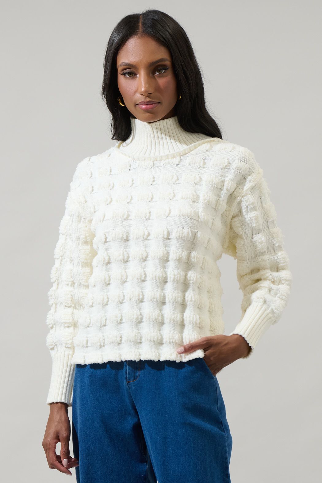 Talia Embroidered Mock Neck Sweater