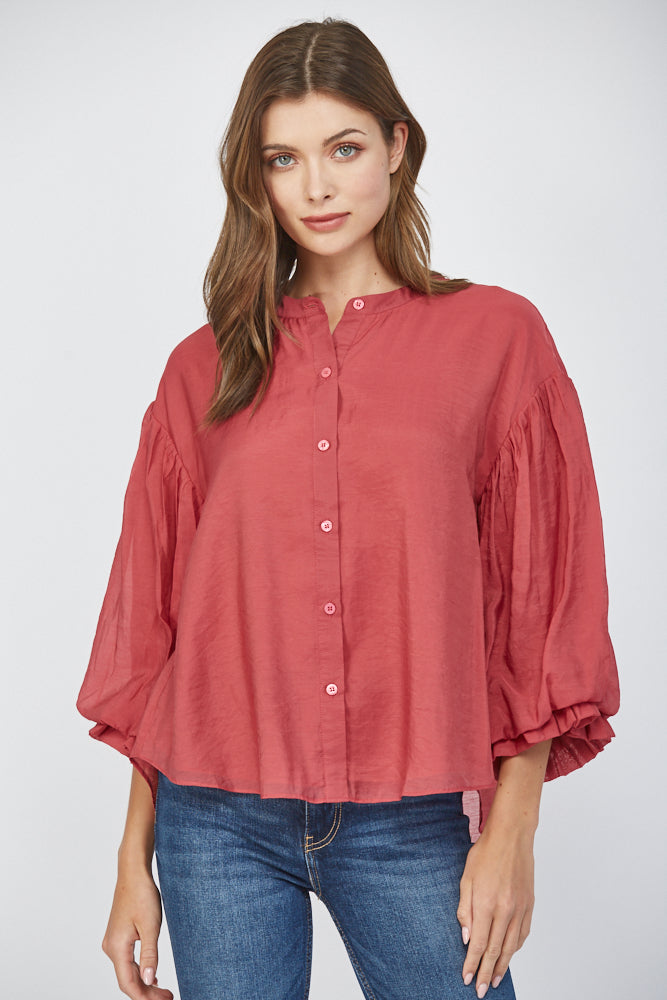 Wine Berry Puffy Sleeve Top