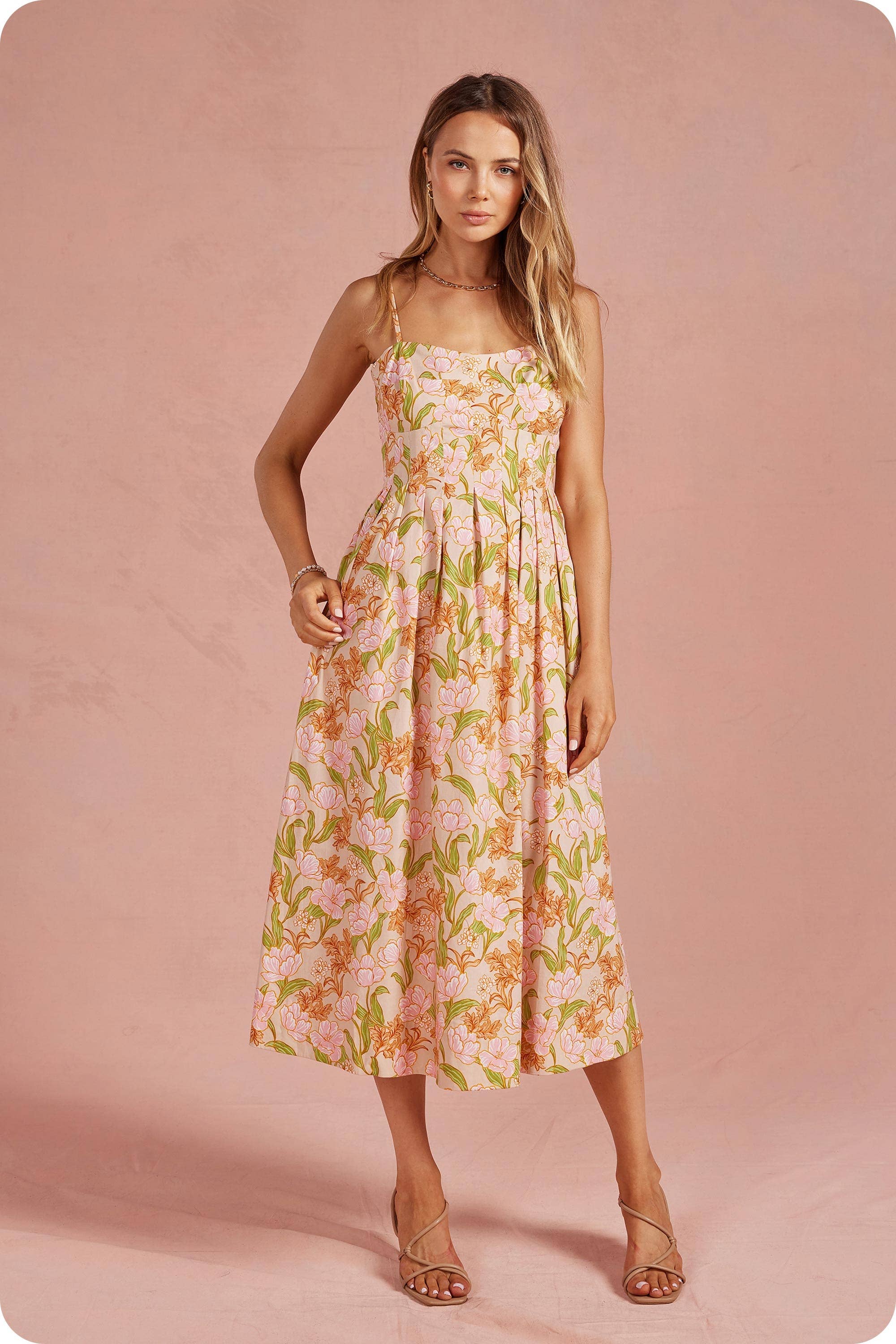 Bloom Meadow Sleeveless Pleat Midi Dress - Surprise Lily