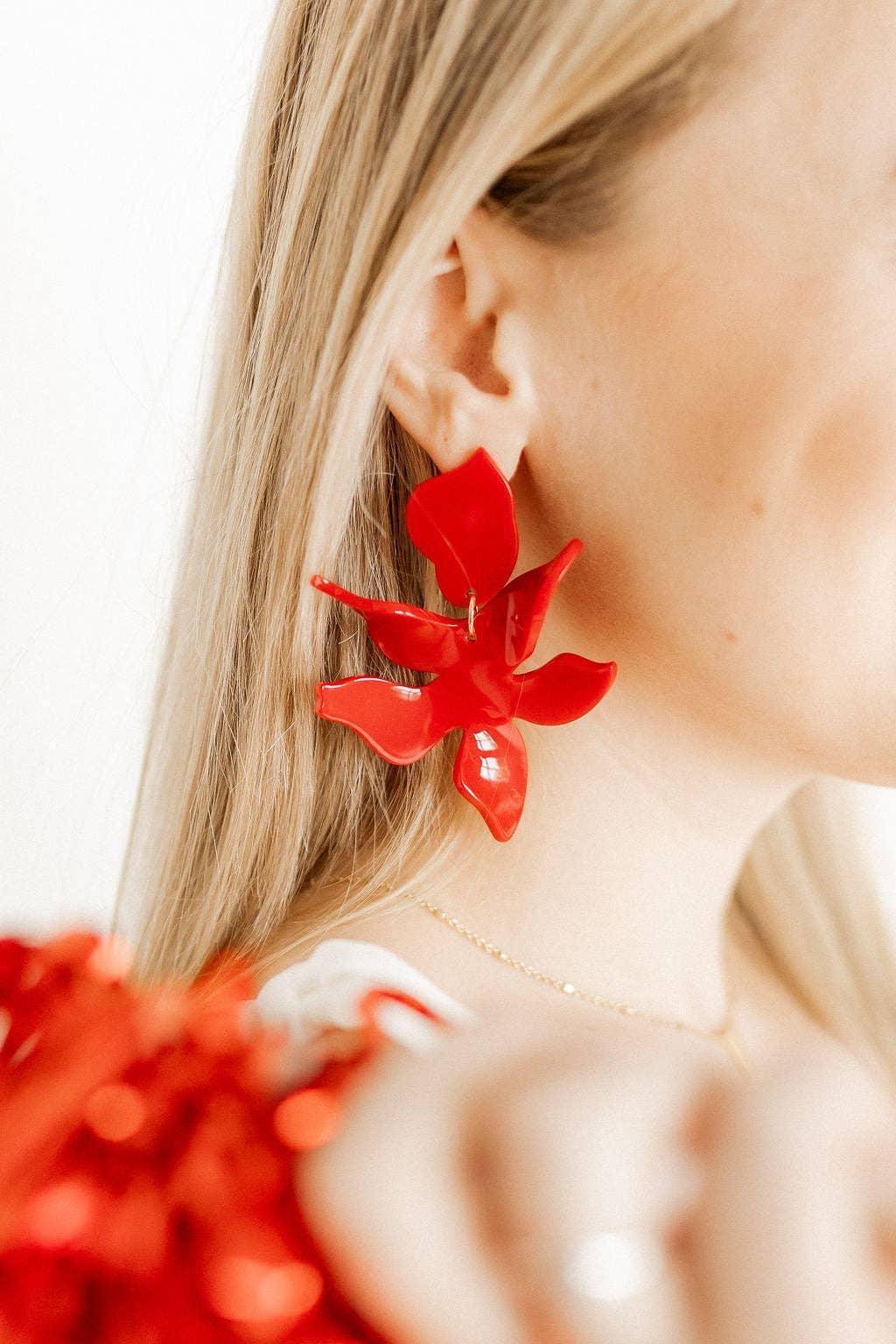 Flora Statement Earrings - True Red - Surprise Lily
