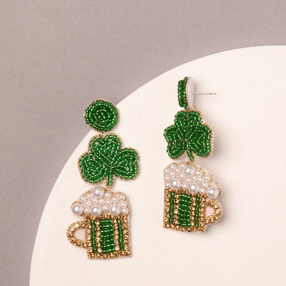 St Patrick's Theme Shamrock Beer Post Earrings