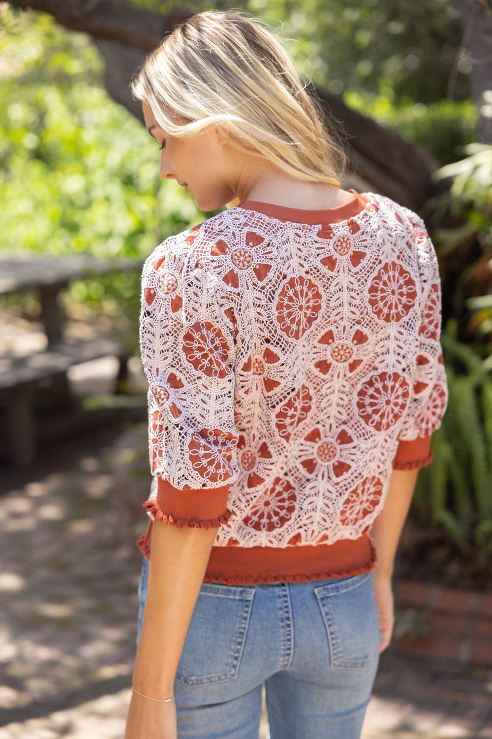 Floral Rust Crochet Contrast Top