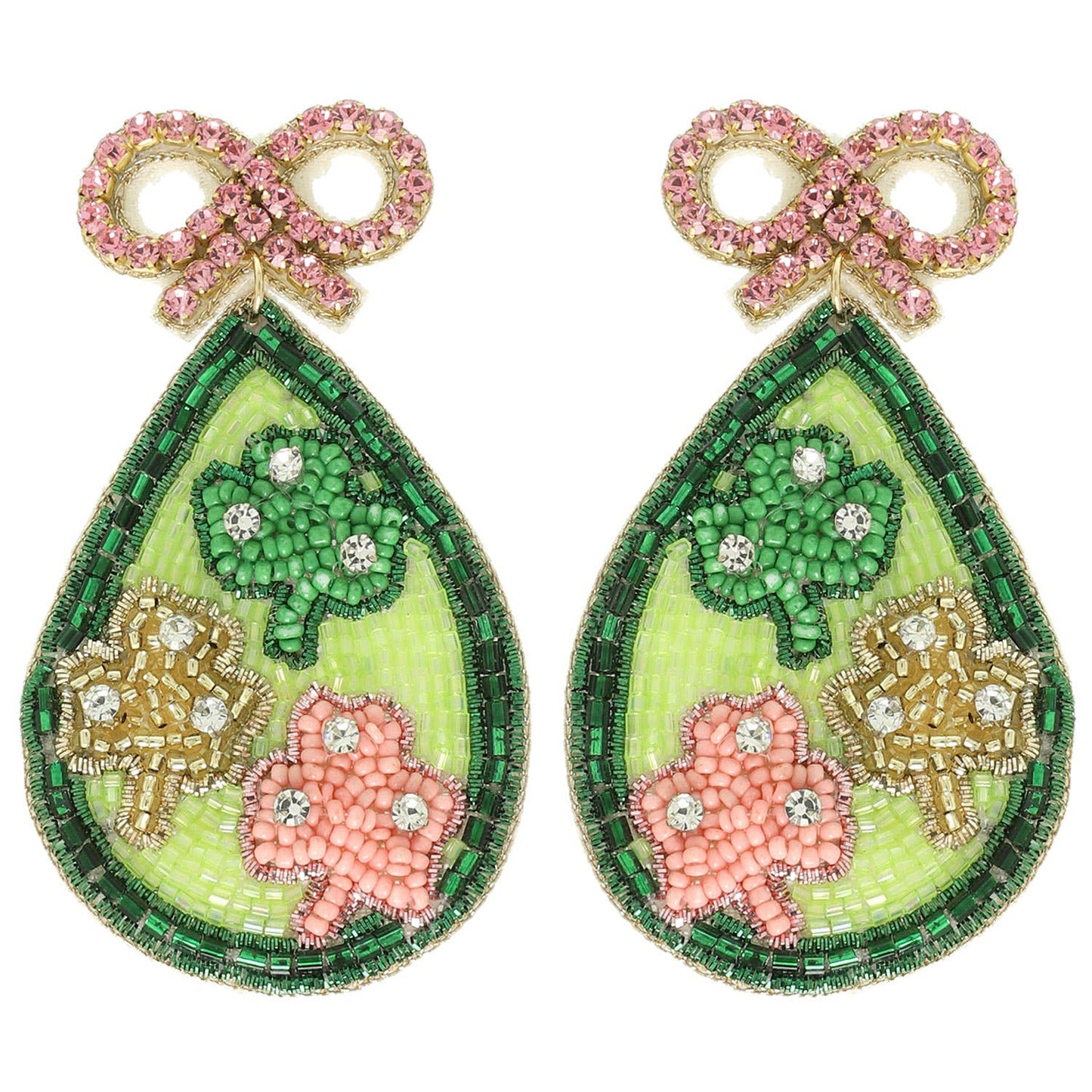 Shamrock Clover & Bow Post Dangle Earrings