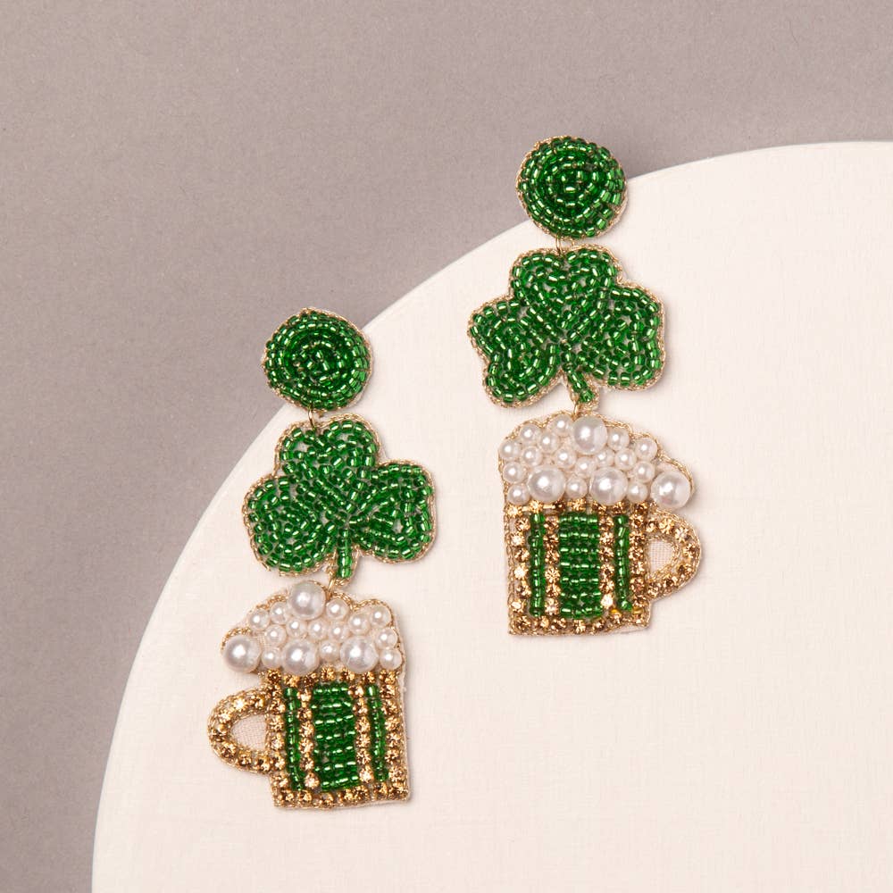 St Patrick's Theme Shamrock Beer Post Earrings