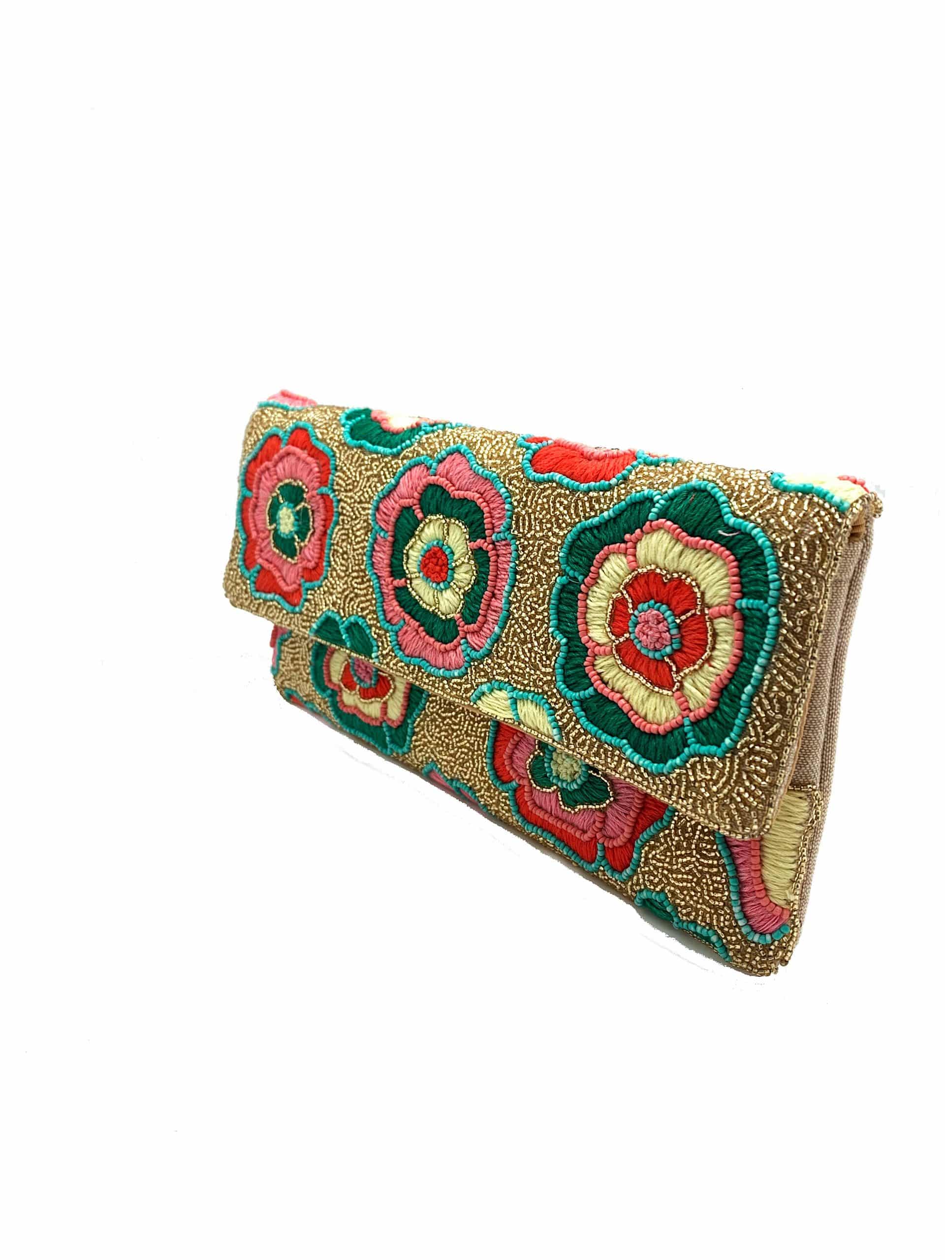 Gold Beaded Clutch with Flowers - Surprise Lily