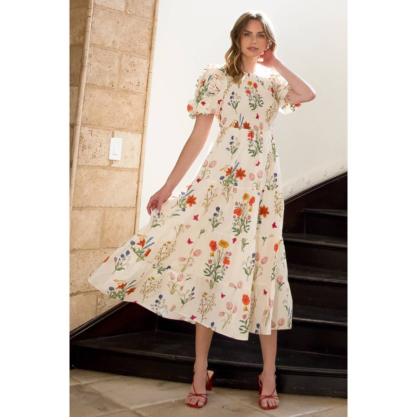 Puff Sleeve Floral Maxi Dress by THML