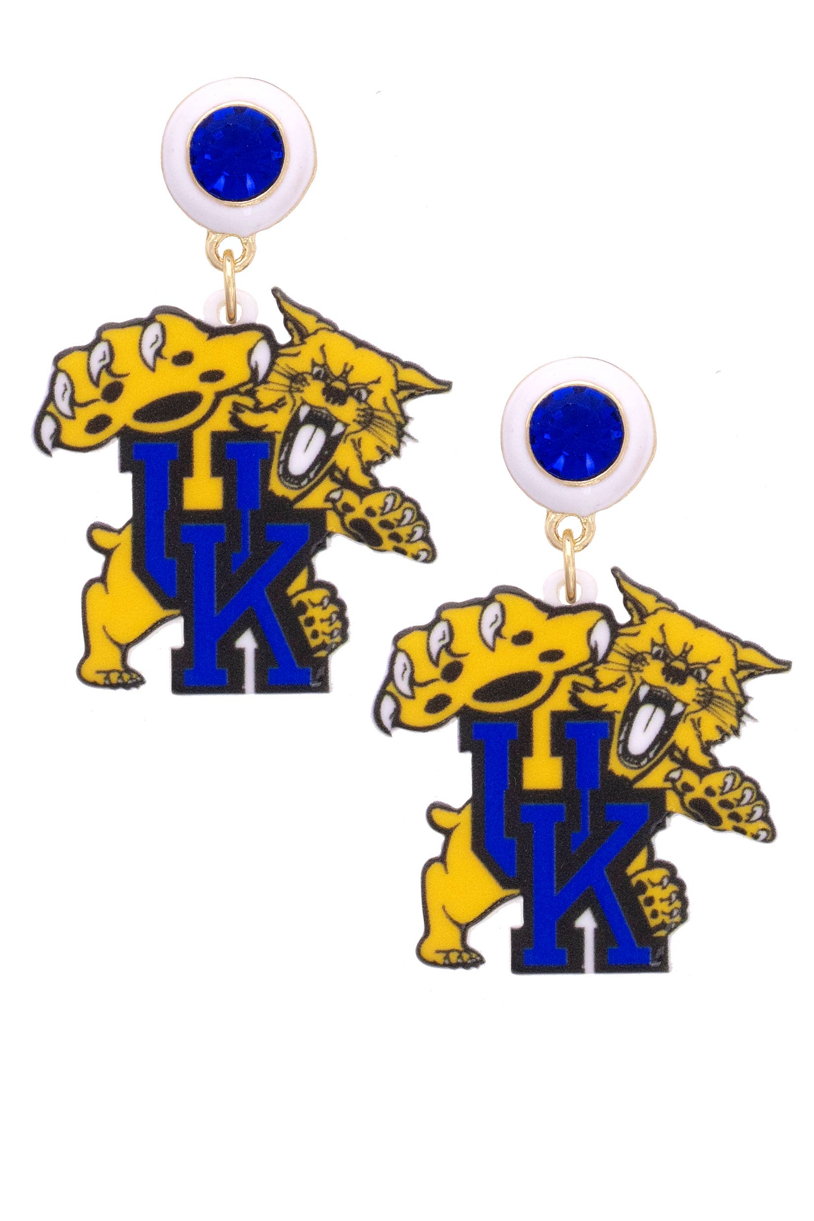 Kentucky Wildcat Resin Mascot Earrings in Blue/Gold