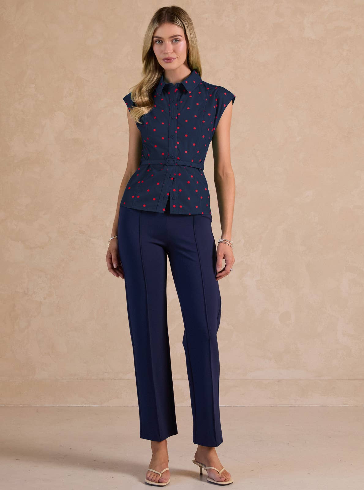 Polka Dot Belted Shirt Blouse - Surprise Lily