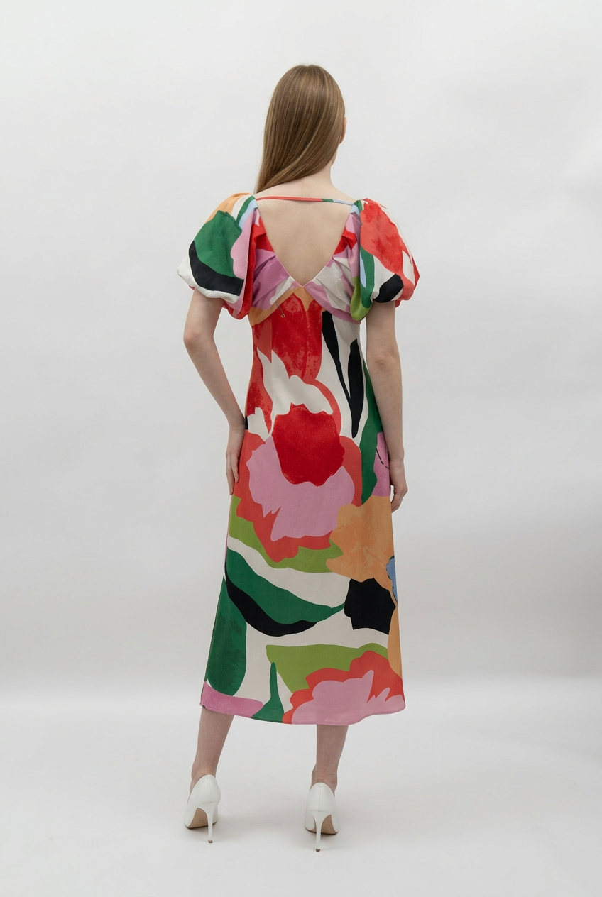 PUFF SLEEVE V NECK MAXI DRESS - DC11977FO - Surprise Lily