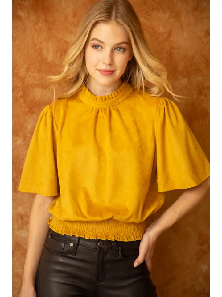Michelle Mustard Faux Suede Top - Top - Short Sleeve - Surprise Lily