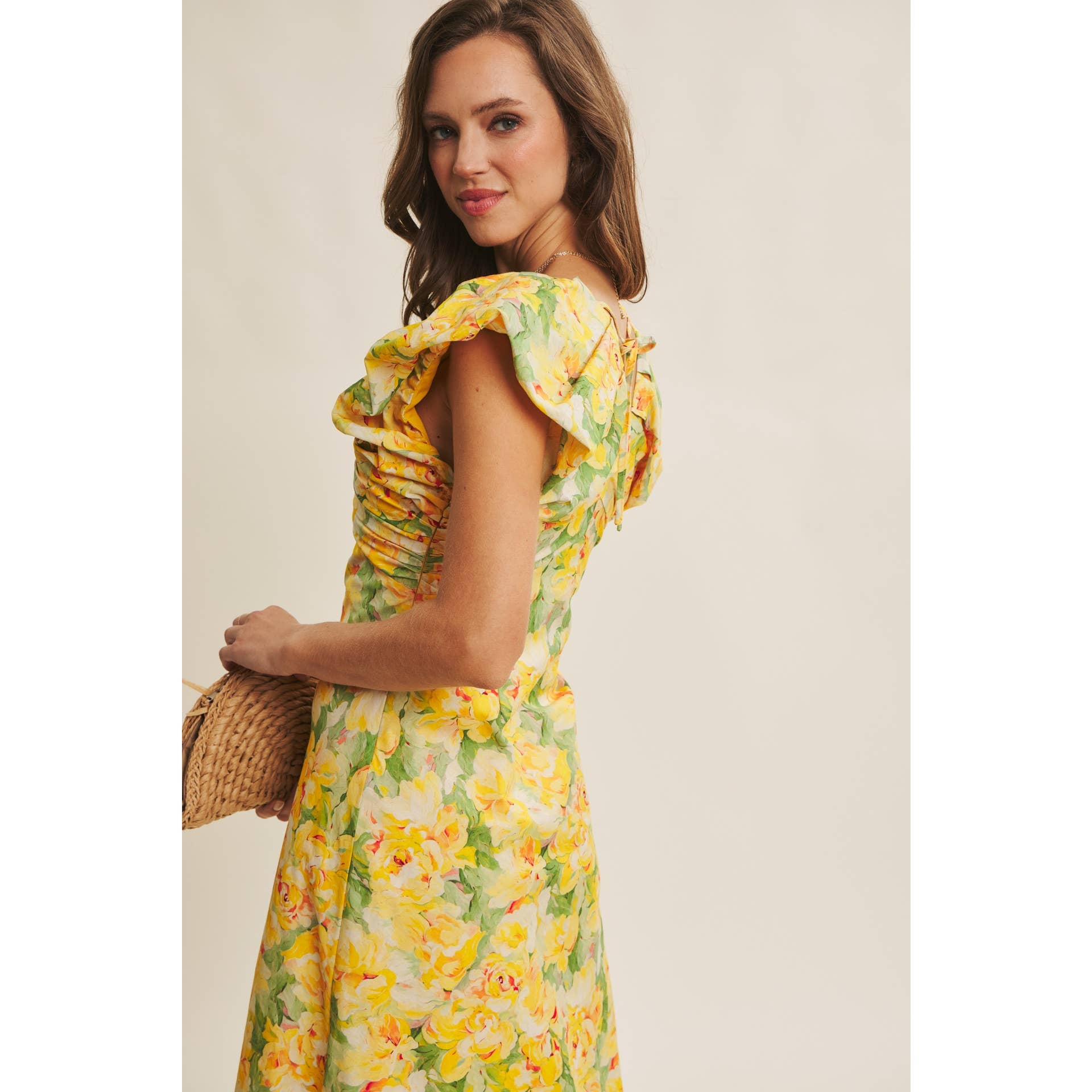 SUNSHINE KISSED COTTON FLORAL MIDI DRESS WITH VOLUMINOUS SLV - Surprise Lily