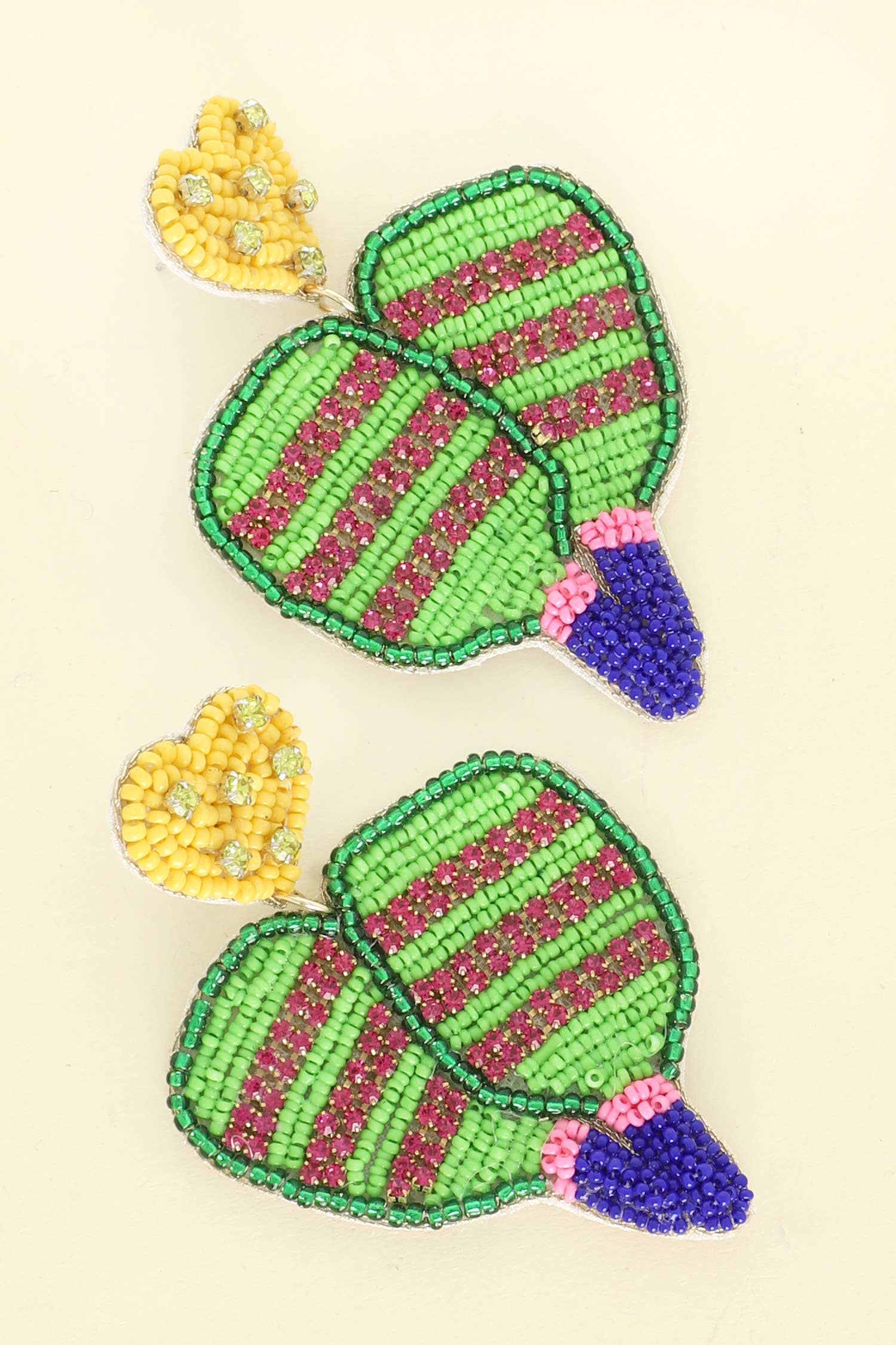 Pickleball Seed Beaded Rhinestone Post Earrings