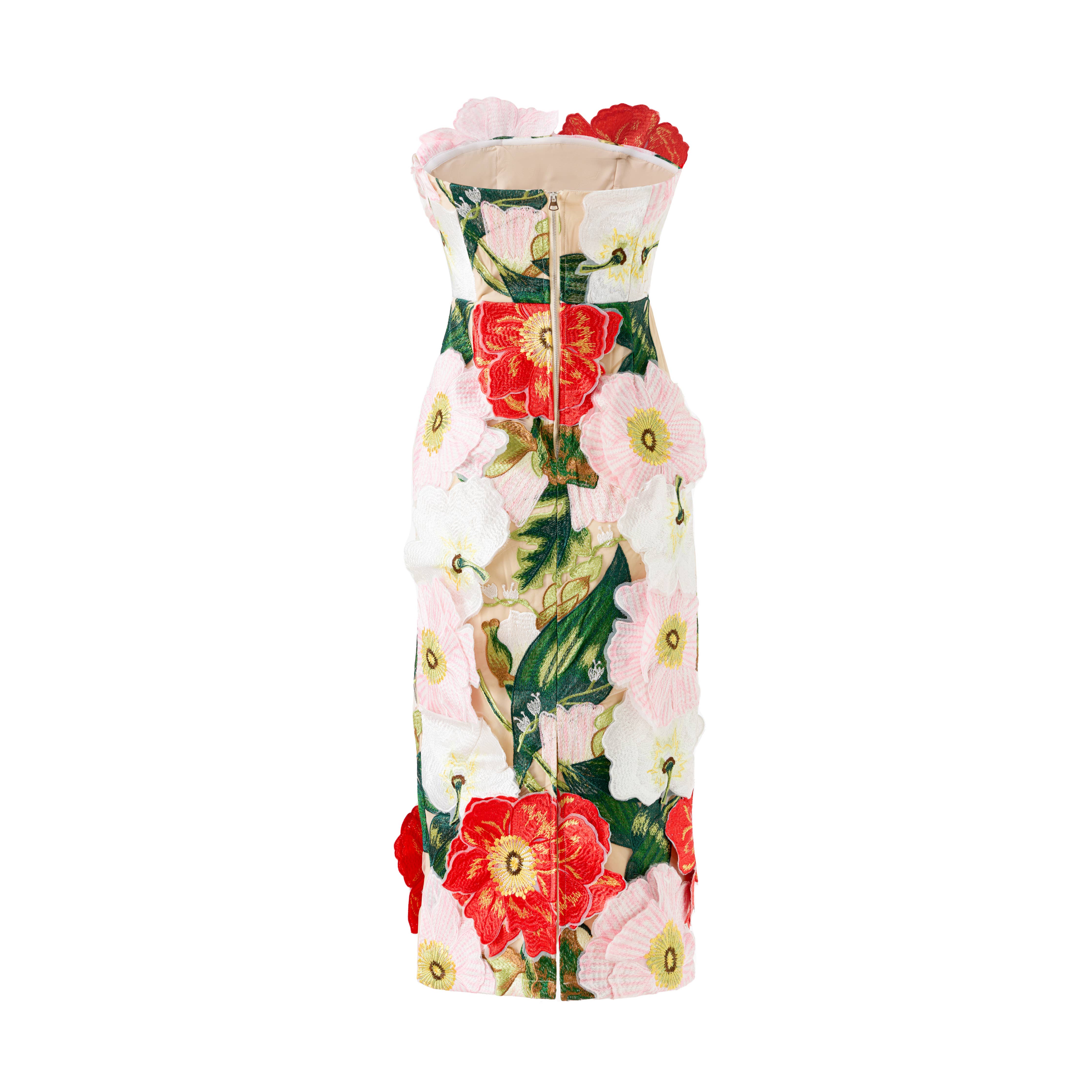 PS10 2026 Spring Summer Floral Embroidered Strapless Maxi - Surprise Lily