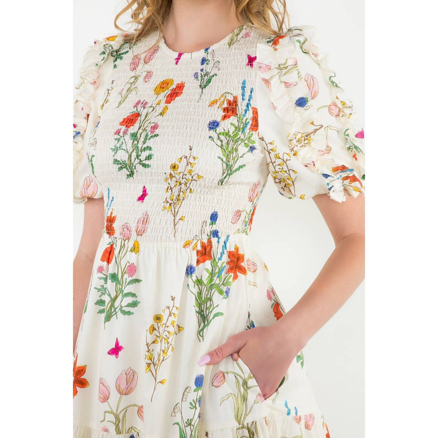 Puff Sleeve Floral Maxi Dress by THML