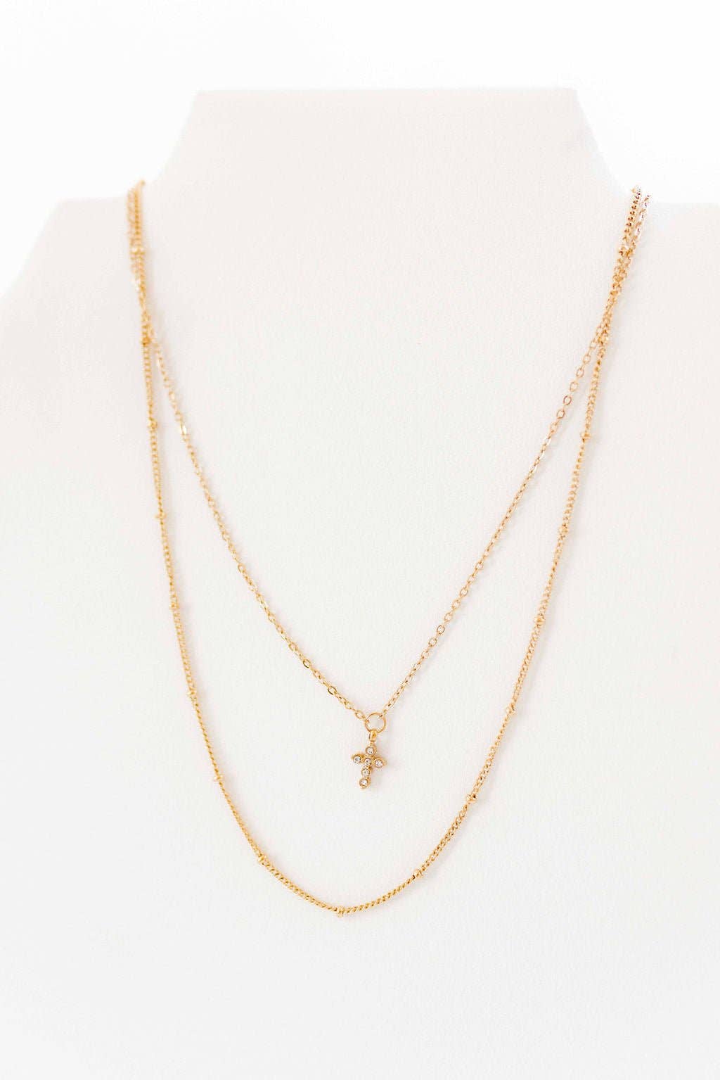 Necklace - Carly Cross CZ Gold - Surprise Lily
