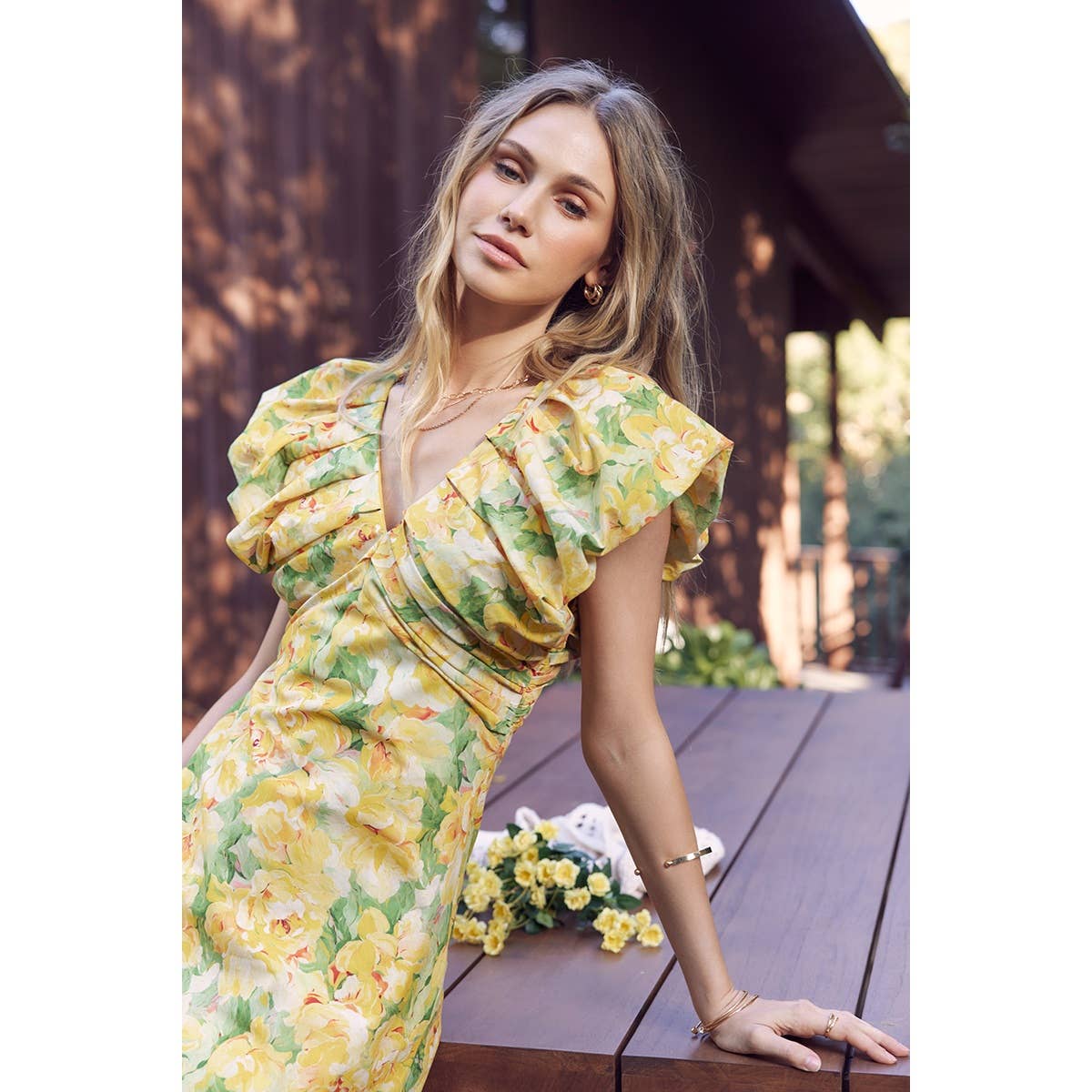 SUNSHINE KISSED COTTON FLORAL MIDI DRESS WITH VOLUMINOUS SLV - Surprise Lily