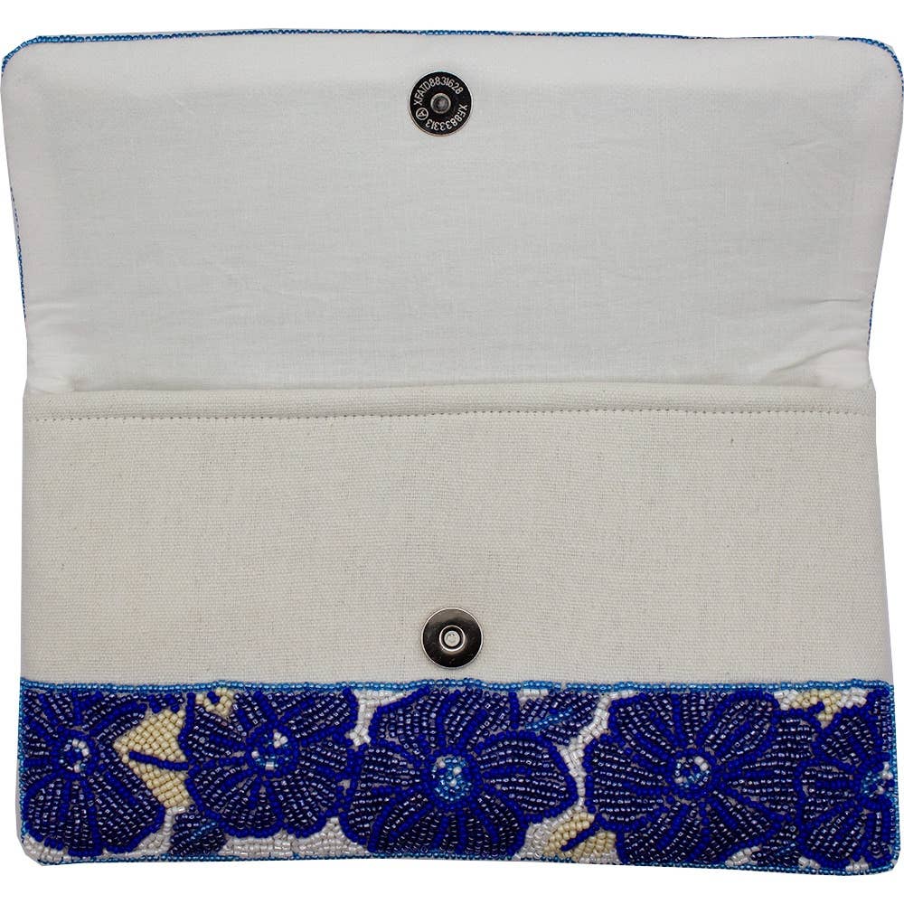 BLUE FLORAL BEADED CLUTCH - Surprise Lily