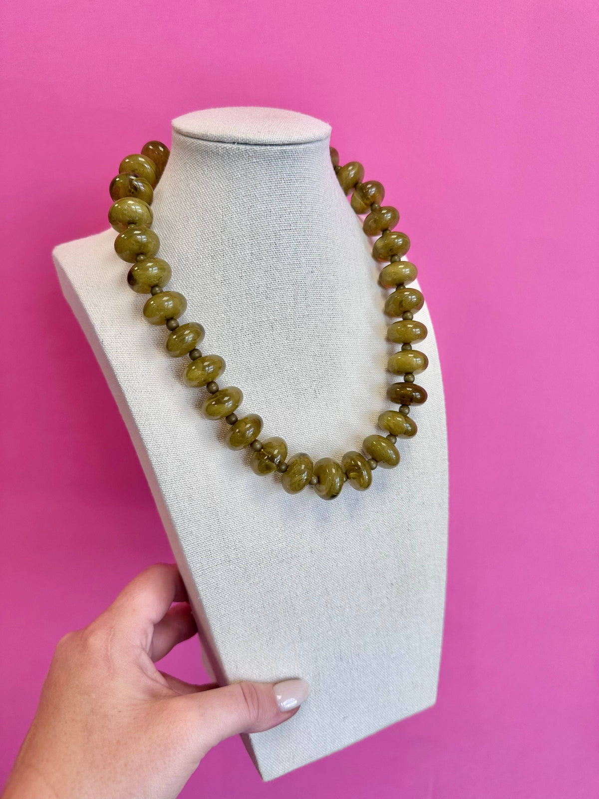 Circle Bauble Ball Necklace - Olive Green - Surprise Lily