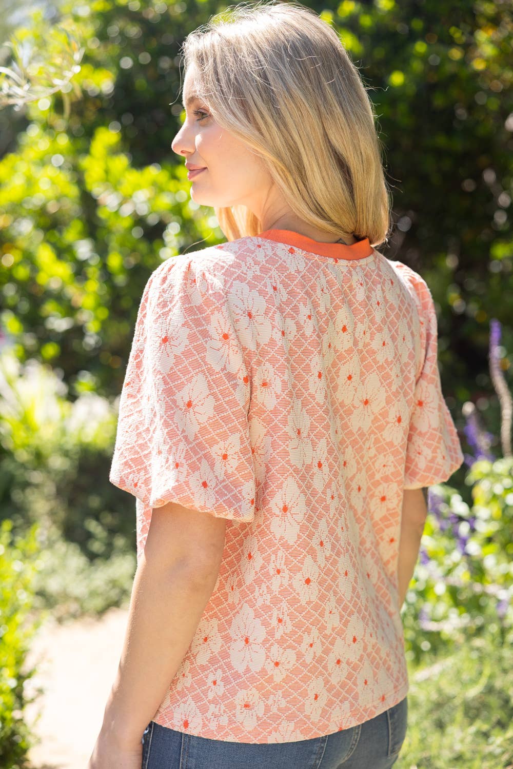36727 Ribbed Knit Round Neck Floral Printed Knit Top - Surprise Lily