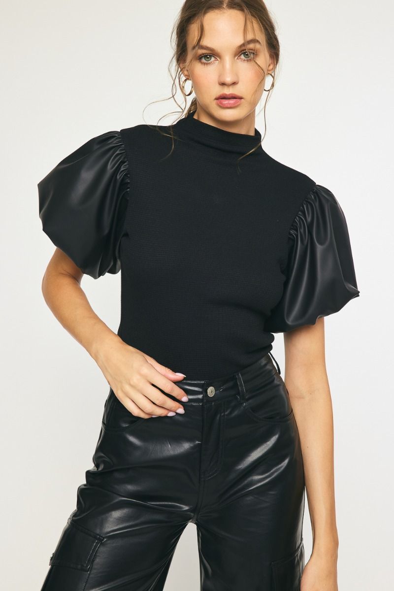 Black Leather Puff Sleeves
