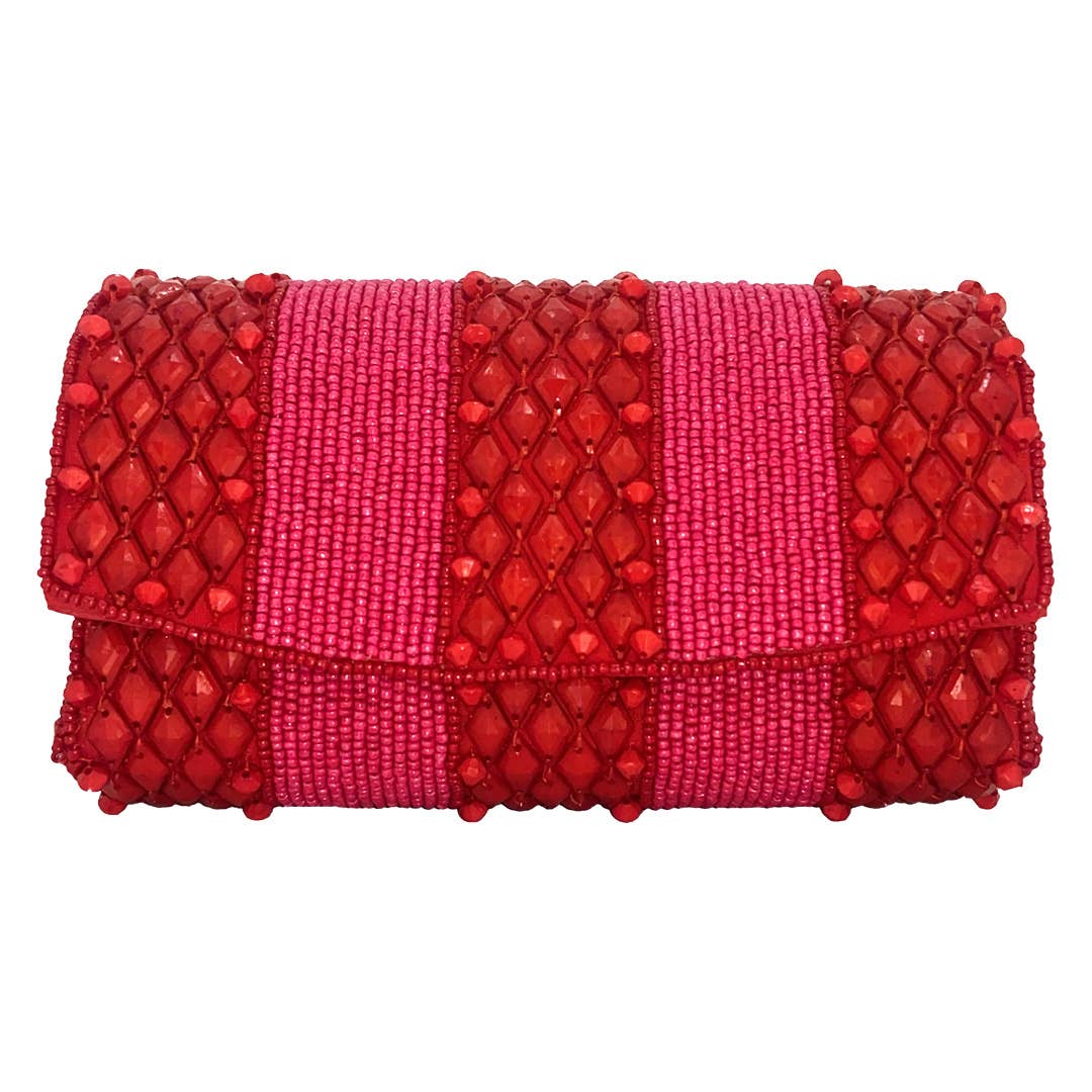RED BEADED CURVED CROSSBODY BAG - Surprise Lily