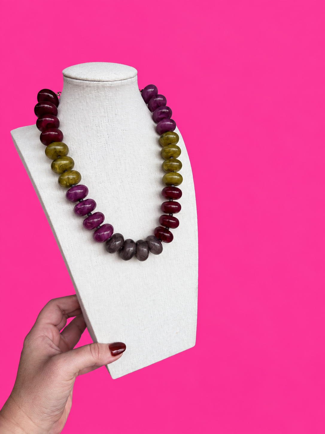 Circle Bead Necklace - Fall - Olive, Purple, Grey - Surprise Lily