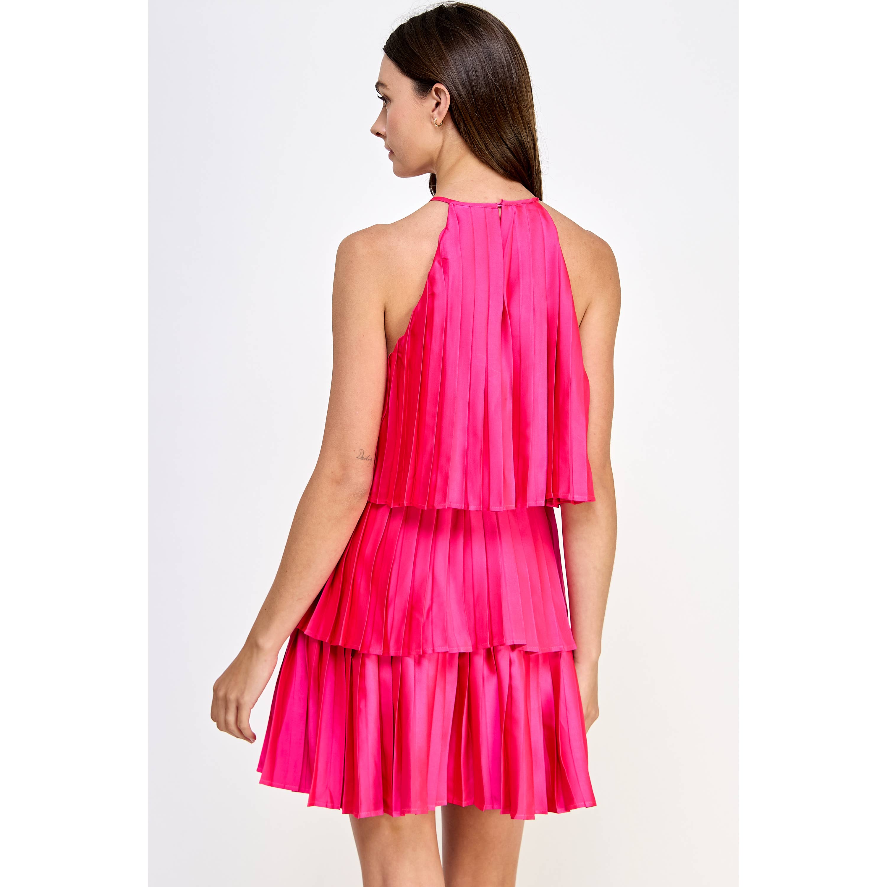 Pleated Satin Tiered Dress