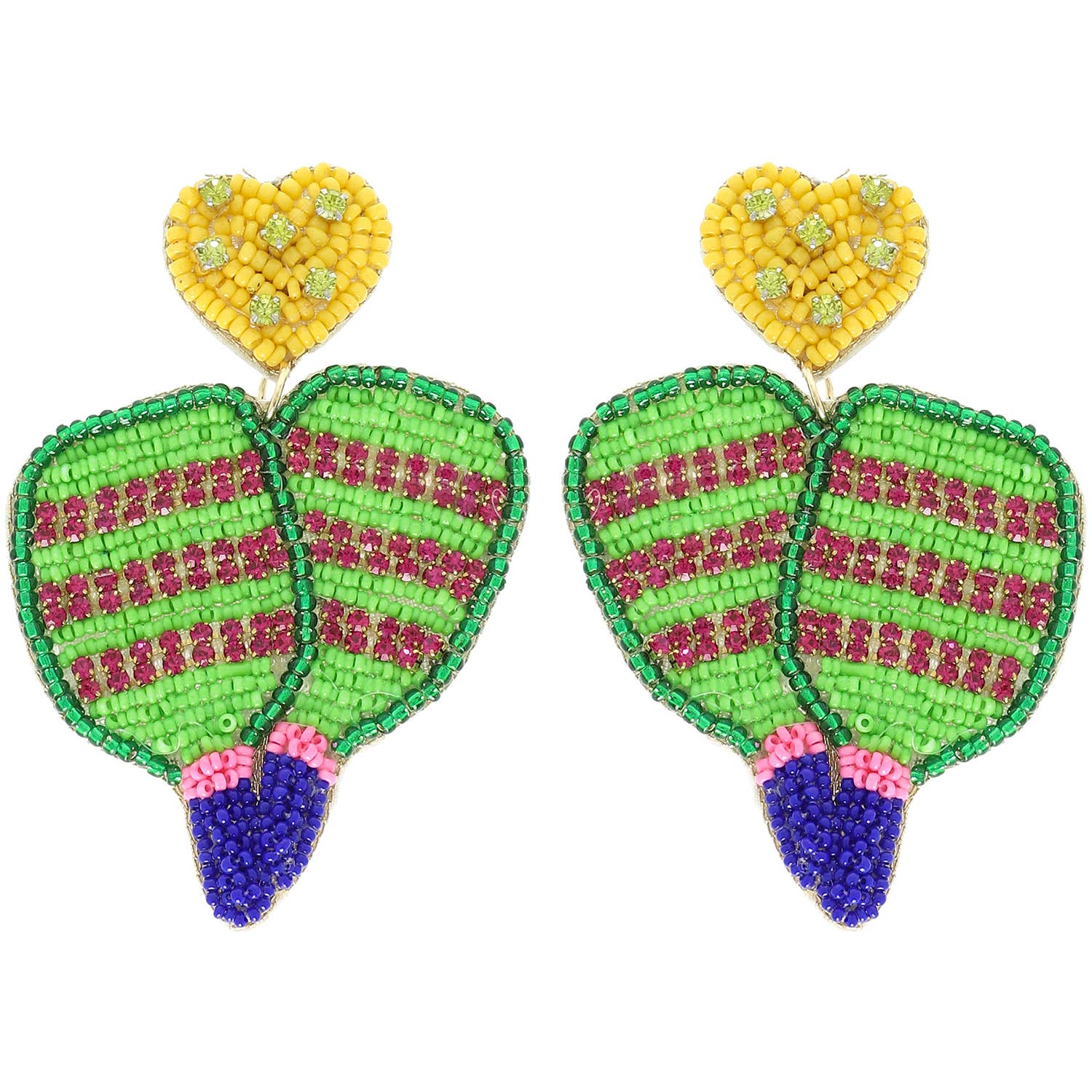 Pickleball Seed Beaded Rhinestone Post Earrings