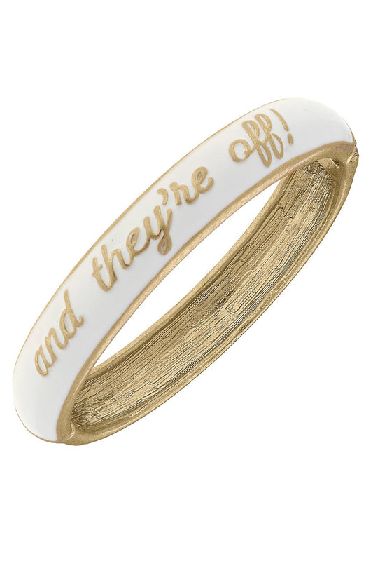 And They're Off Sculpted Enamel Hinge Bangle in White