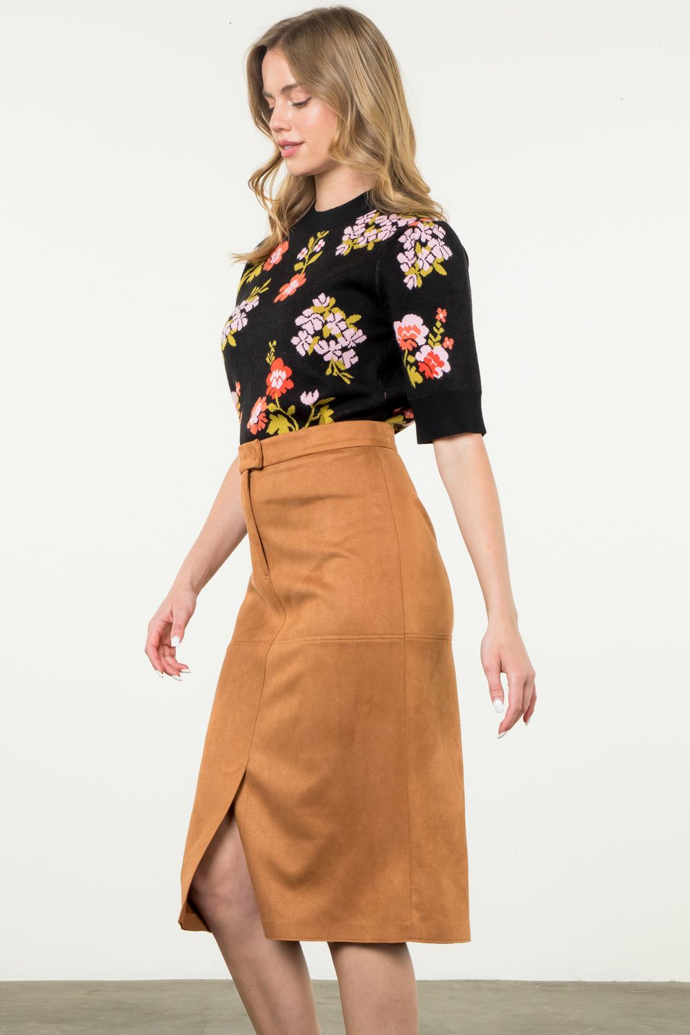 Long Suede Skirt in Camel - Skirt - Surprise Lily