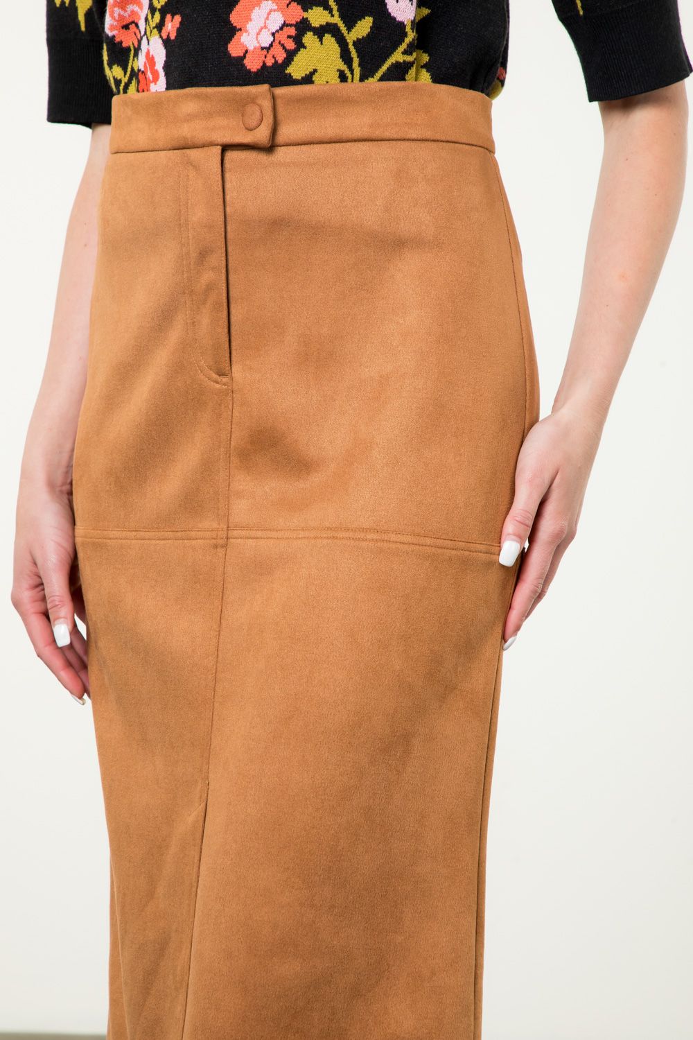 Long Suede Skirt in Camel - Skirt - Surprise Lily