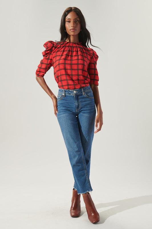 Woodland Red Plaid Drape Sleeve Top