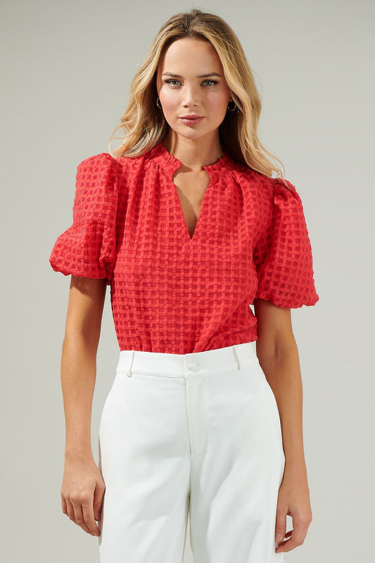 Gretchen Organza Check Ruffle Blouse - Top - Short Sleeve - Surprise Lily