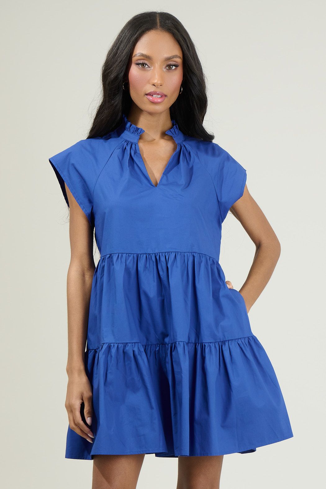 Janice Poplin Tiered Mini Dress in Blue - Dress - Mini - Surprise Lily