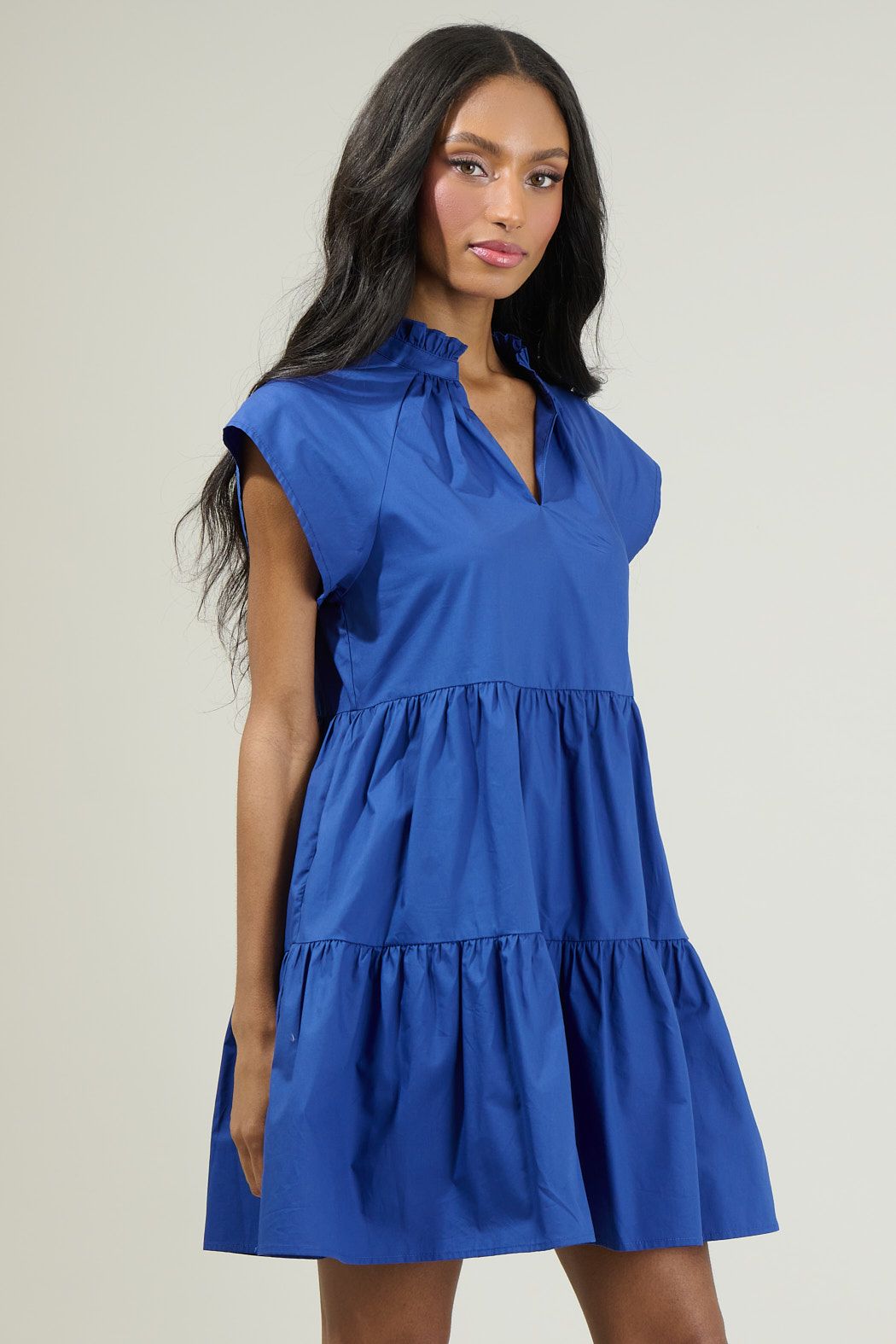 Janice Poplin Tiered Mini Dress in Blue - Dress - Mini - Surprise Lily