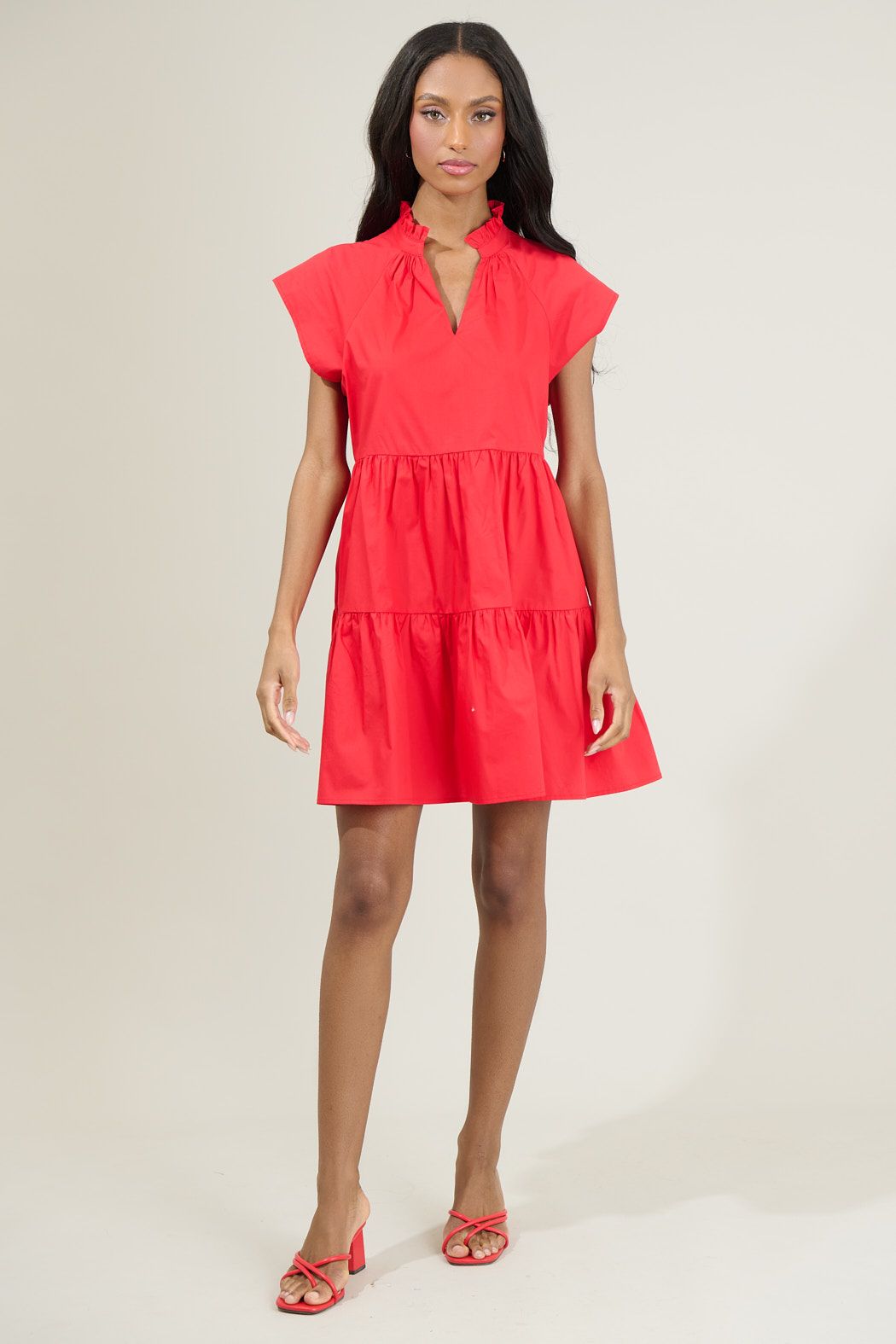 Janice Poplin Tiered Mini Dress in Red - Dress - Mini - Surprise Lily