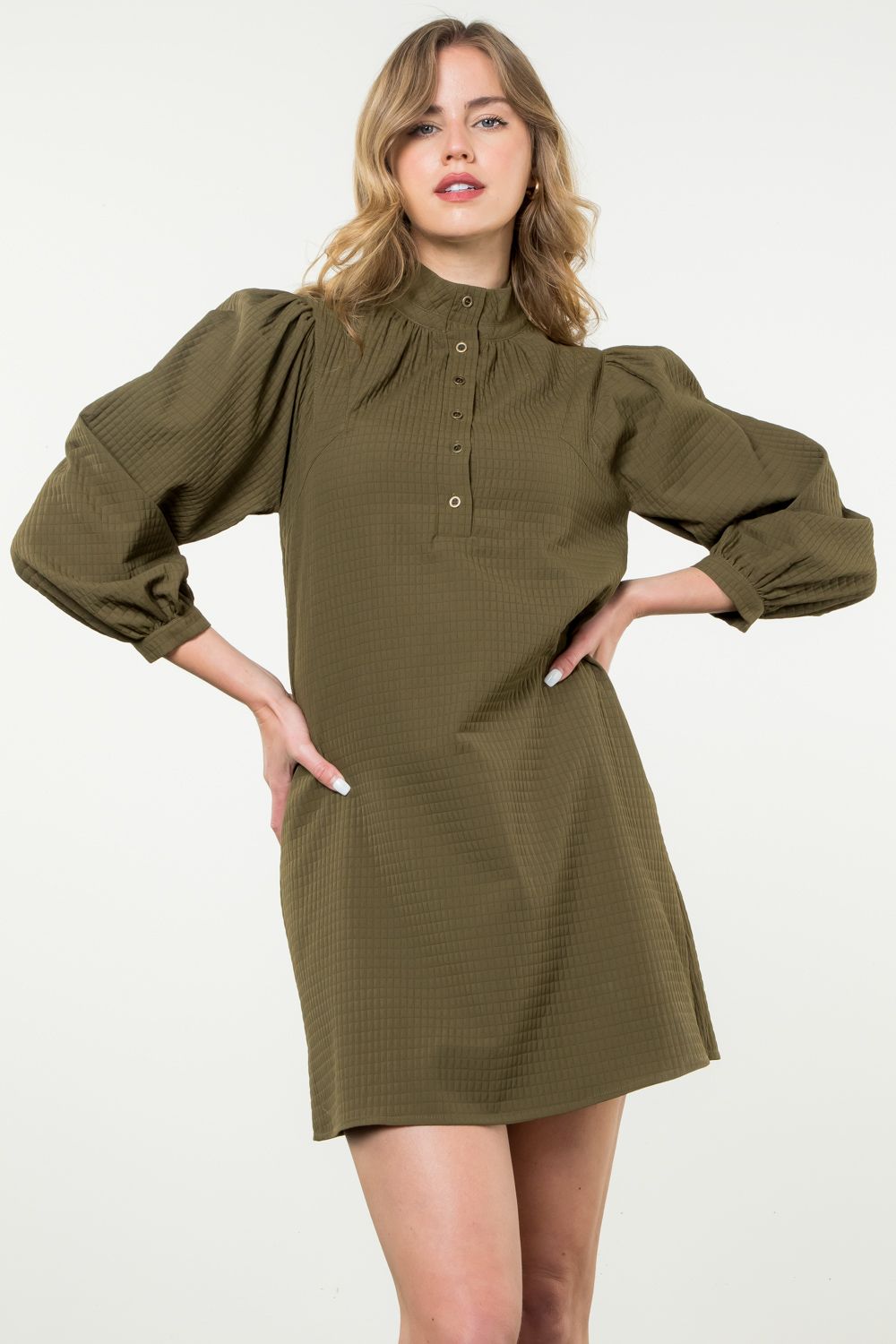 Olive Woven Button-Front Dress - Dress - Mini - Surprise Lily