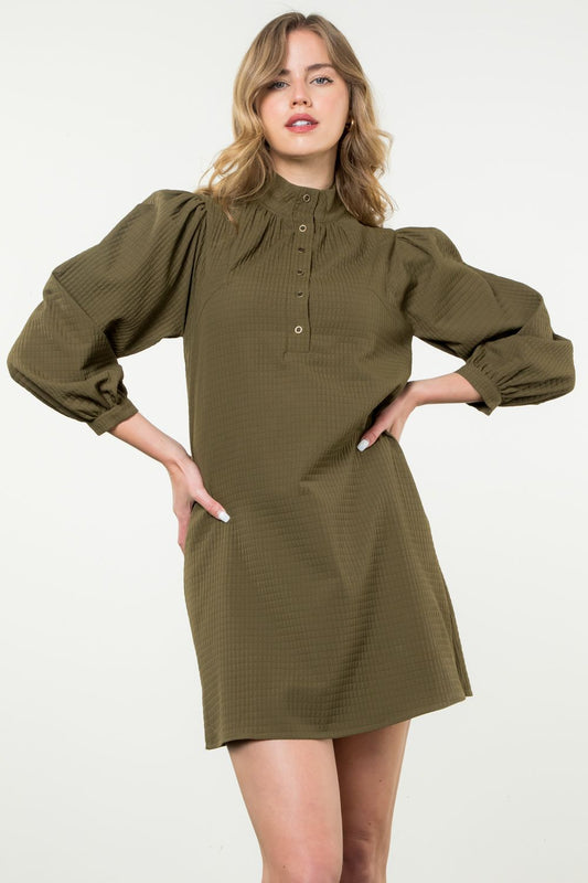 Olive Woven Button-Front Dress