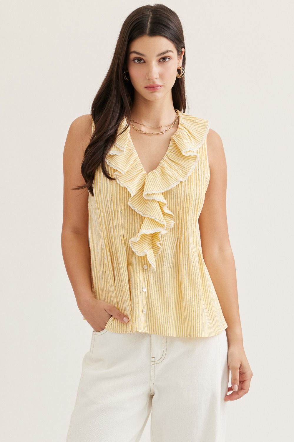 Yellow Ruffle Sleeveless Top
