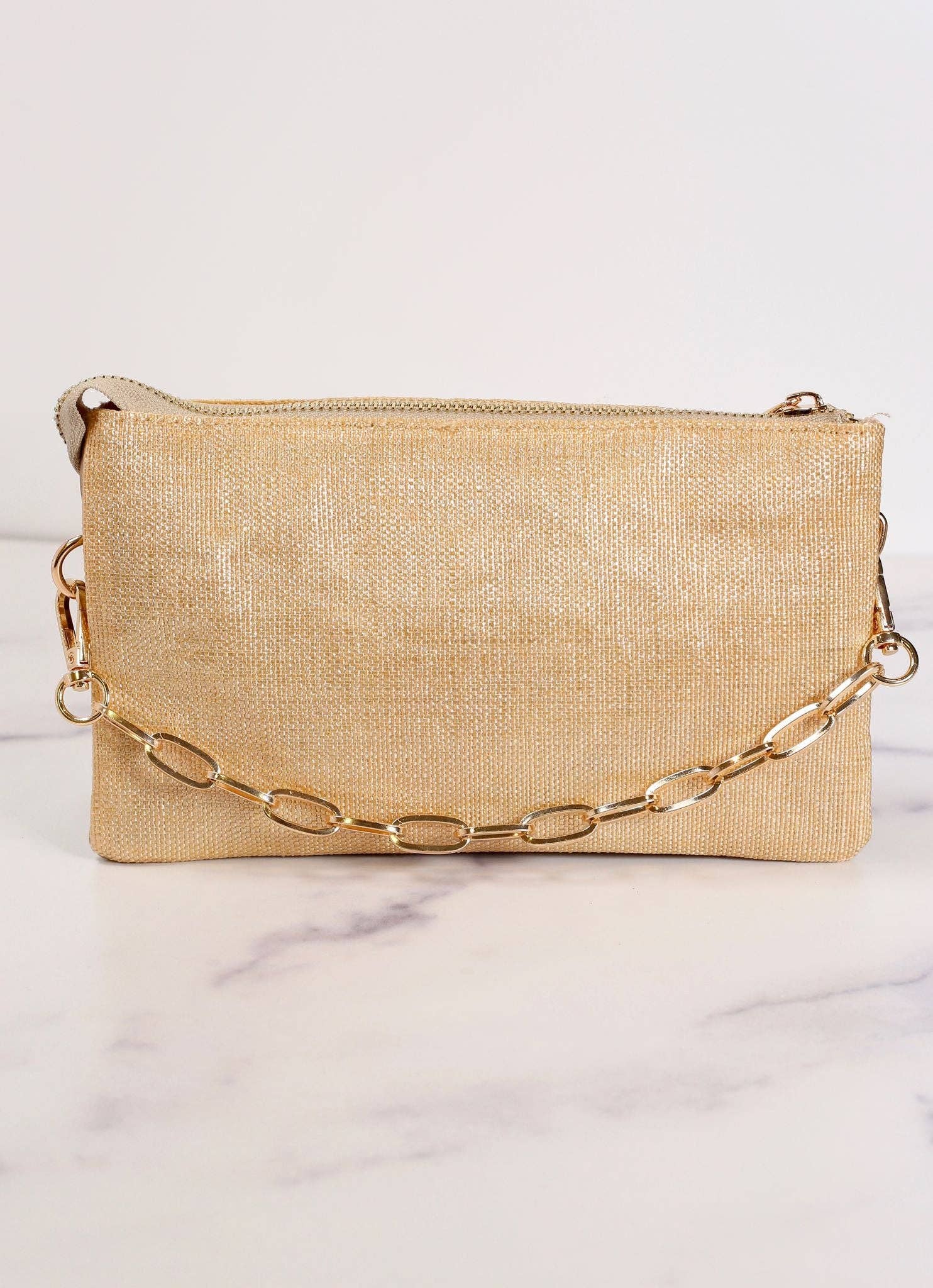 Caroline Hill Sherman Quilted Crossbody Gold Straw